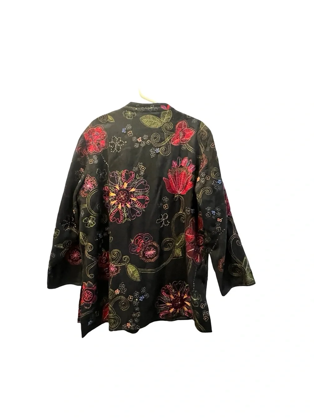 Chico’s Size 3 Embroidered Floral Art Jacket Boho Oversized